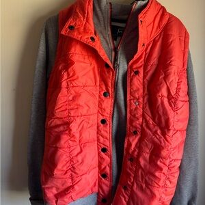 FOX Red Quilted Vest with Gray Hoodie